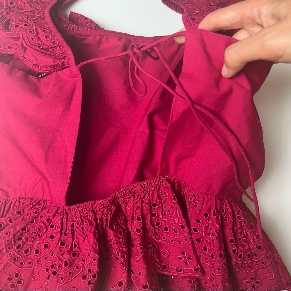 EXPRESS Open Back Eyelet ruffle Peplum Top in Gorgeous Pink Medium NWT - Picture 7 of 9